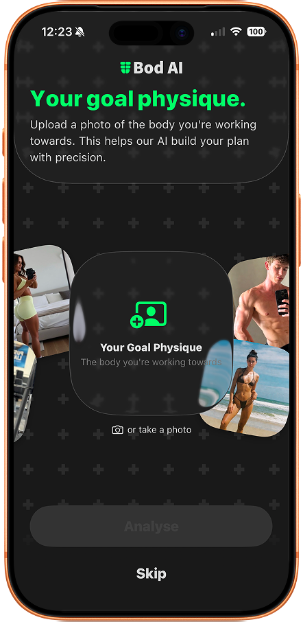 Hoox app showing the goal physique upload view